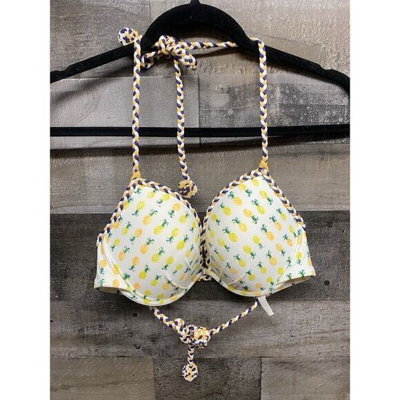 VICTORIA'S SECRET Juicy Pineapple PUSH-UP Bikini Top Swim Underwire Sz 34D - Picture 1 of 4